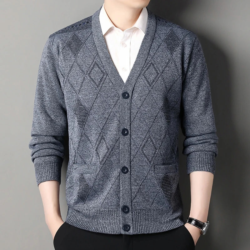 Men's Knitted Cardigan Sweater – Vintage V-Neck Button-Up Jumper for Fall & Winter
