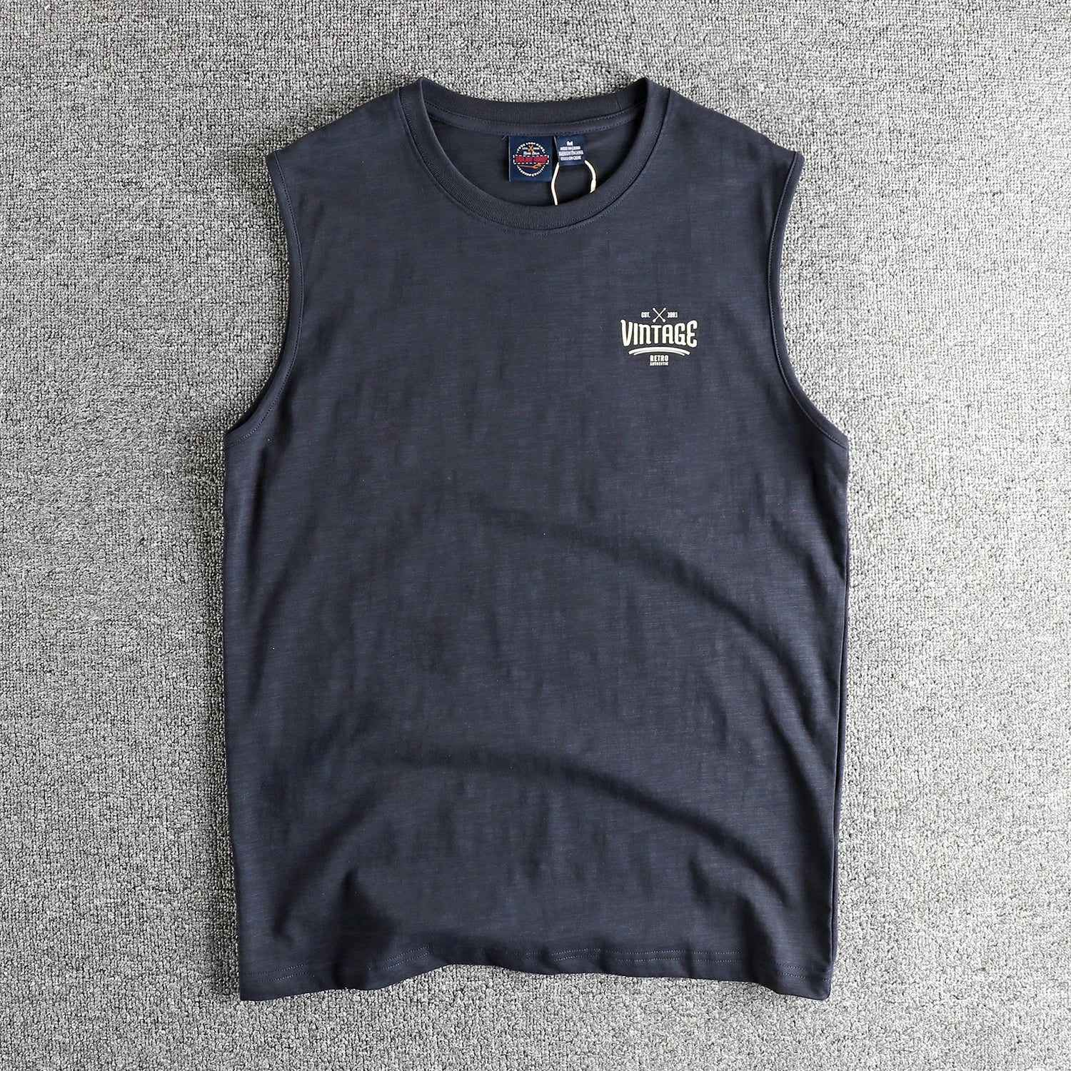 Men's Retro Letter Print Sleeveless Vest | 100% Slub Cotton Tank Top