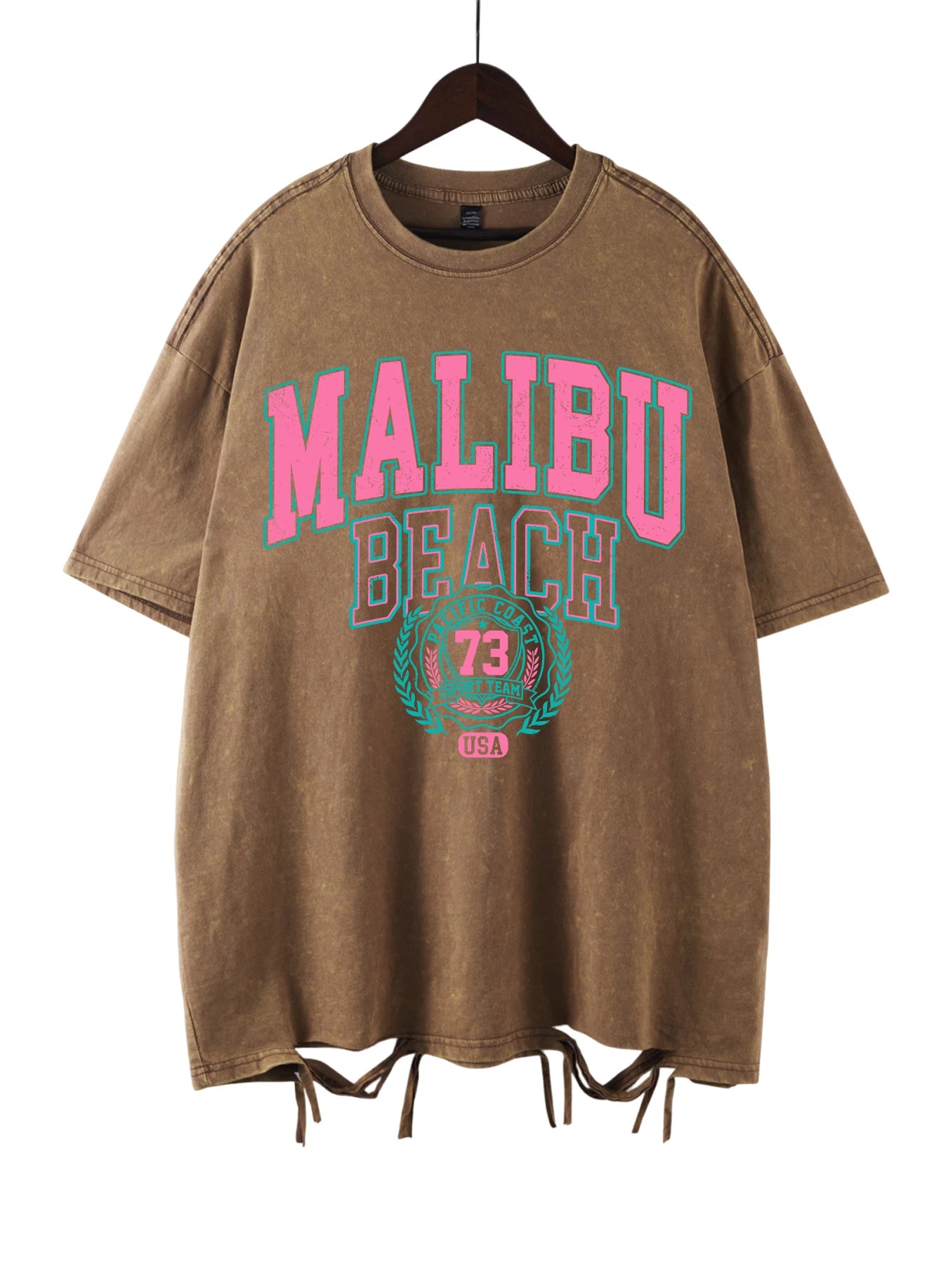 Women's Malibu Beach Washed Oversized T-Shirt – Letter Print 100% Cotton Crewneck Casual Tee (XS-XXL, 17 Colors)