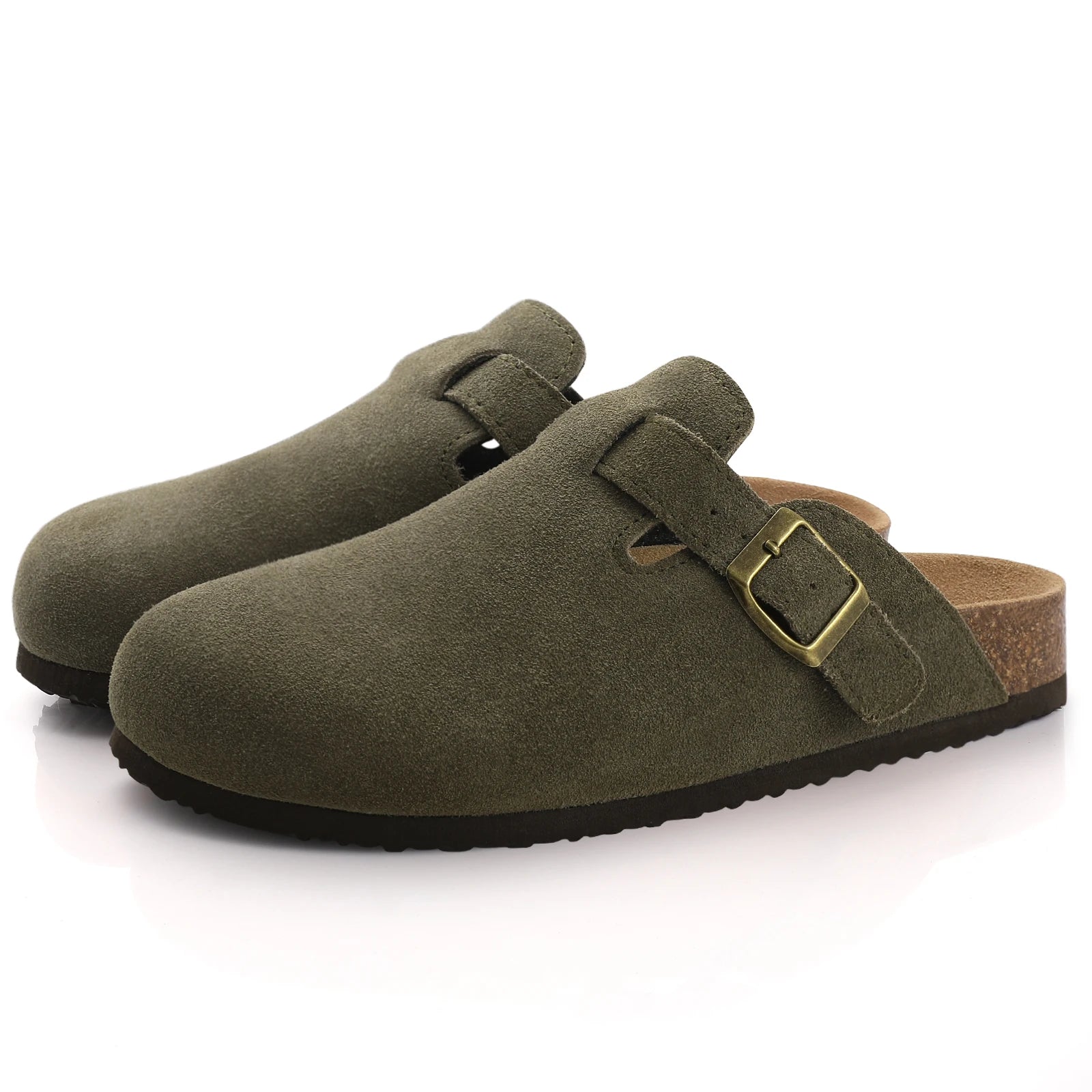 Women's Suede Mule Sandals with Cork Insole & Arch Support