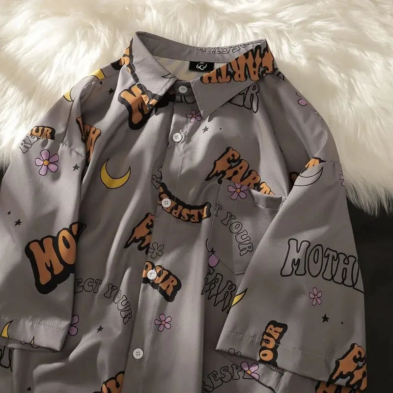 3D Fruit Print Button-Up Shirt – Oversized Unisex Streetwear