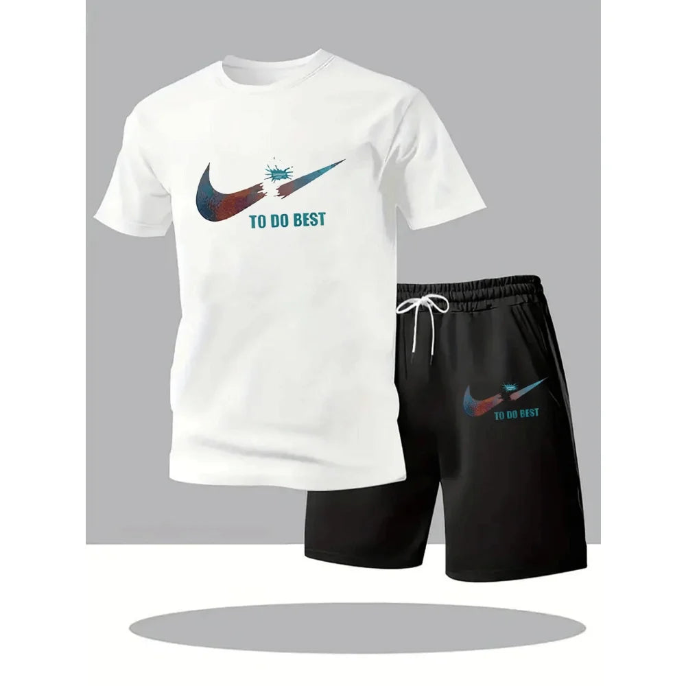 Men's 2-Piece Summer Sport Set – Quick-Dry Short Sleeve Tee & Drawstring Shorts