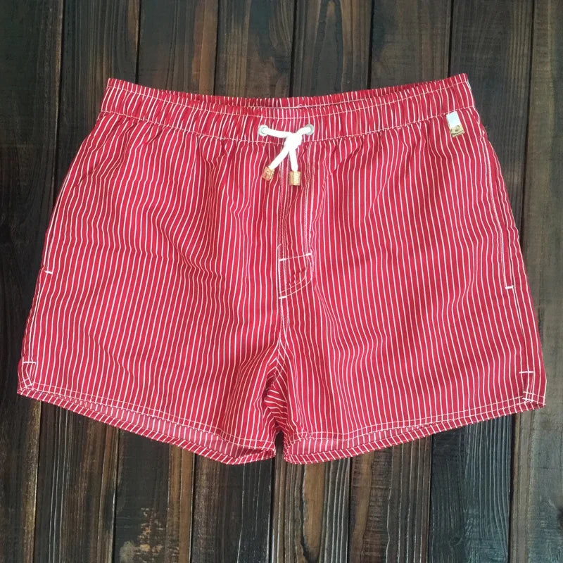 Men's Striped Beach Shorts – Premium Nylon Swim Trunks with Lining