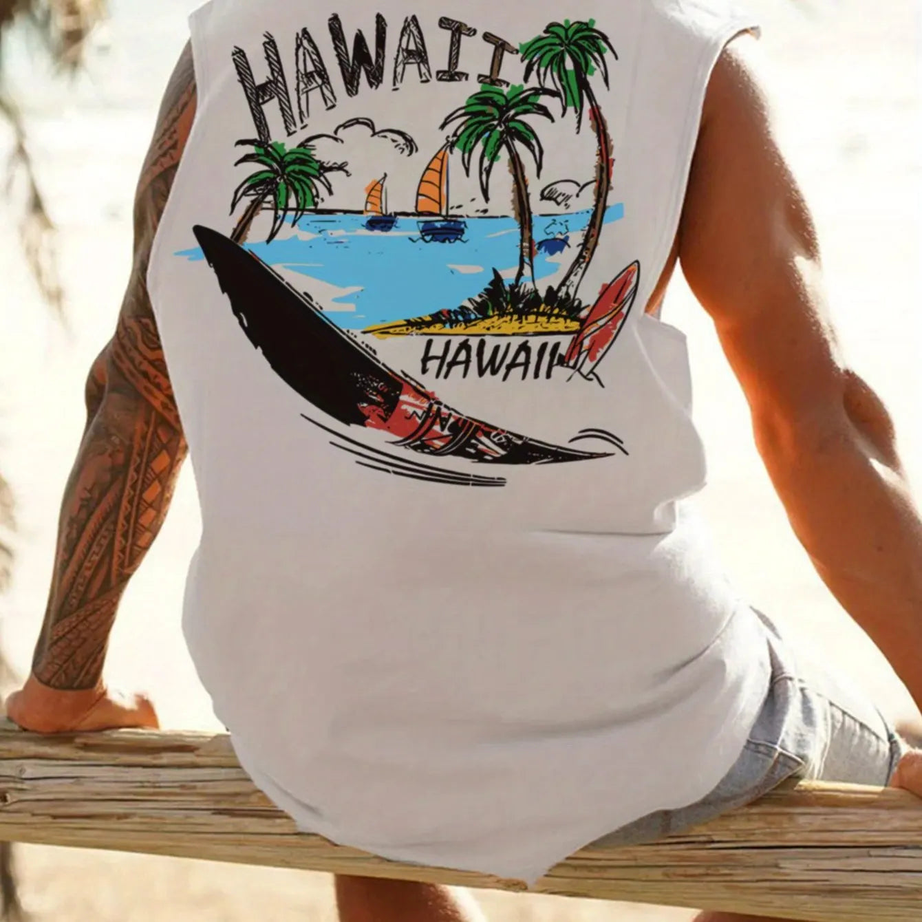 Men's Hawaiian Print Sleeveless Tank Top – Breathable Loose Fit Beach & Casual Vest