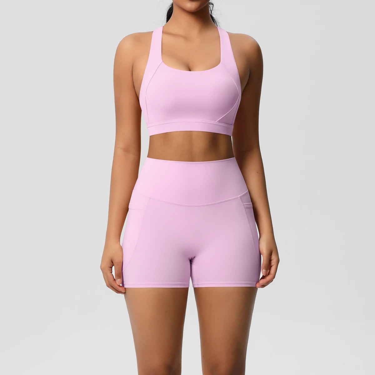 Women's 2-Piece Yoga Set with Pockets | Crossover Bra + High-Stretch Leggings