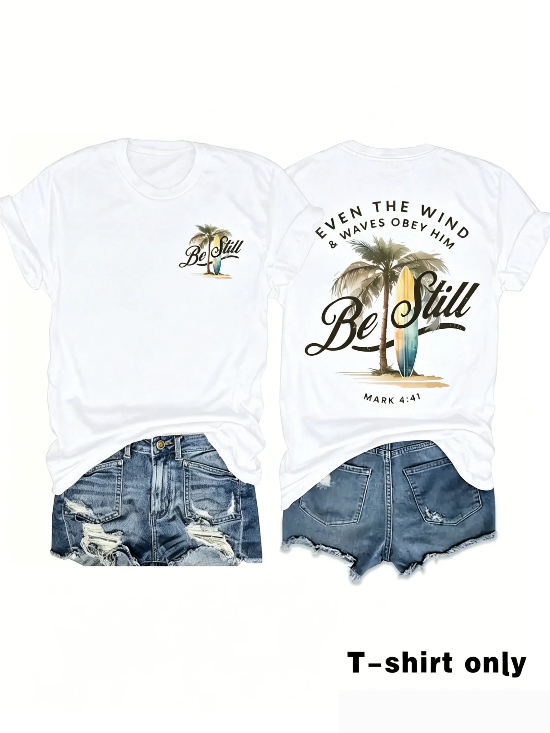 Women's Palm Tree & Sun Print T-Shirt – Casual Beach Vacation Tee