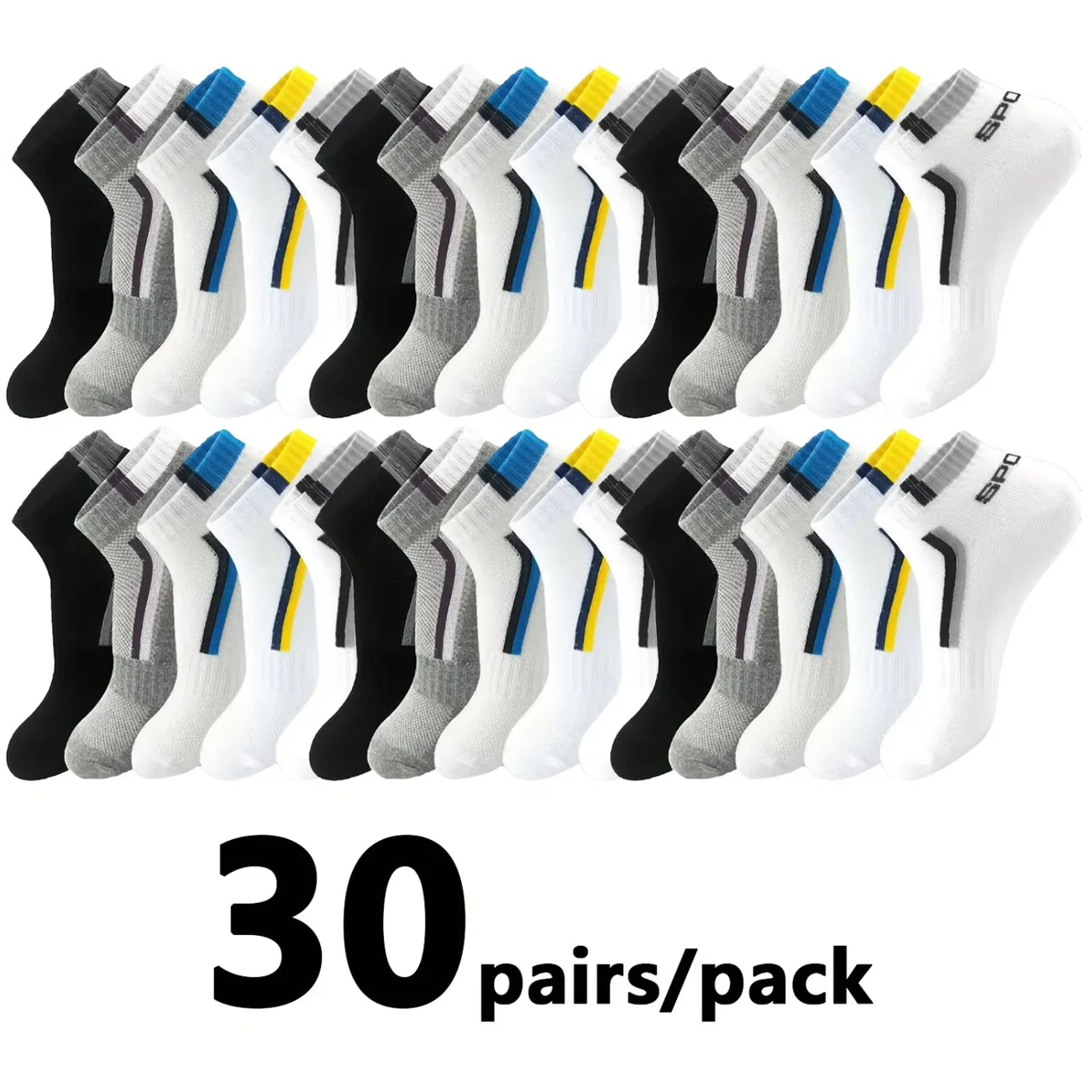 Men's Mesh Ankle Socks – 30-Pack Breathable Color-Block Sport Socks