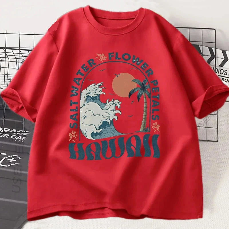 Hawaii Beach Graphic T-Shirt – Cotton Short Sleeve Tee for Men & Women | Summer Vacation Vibes