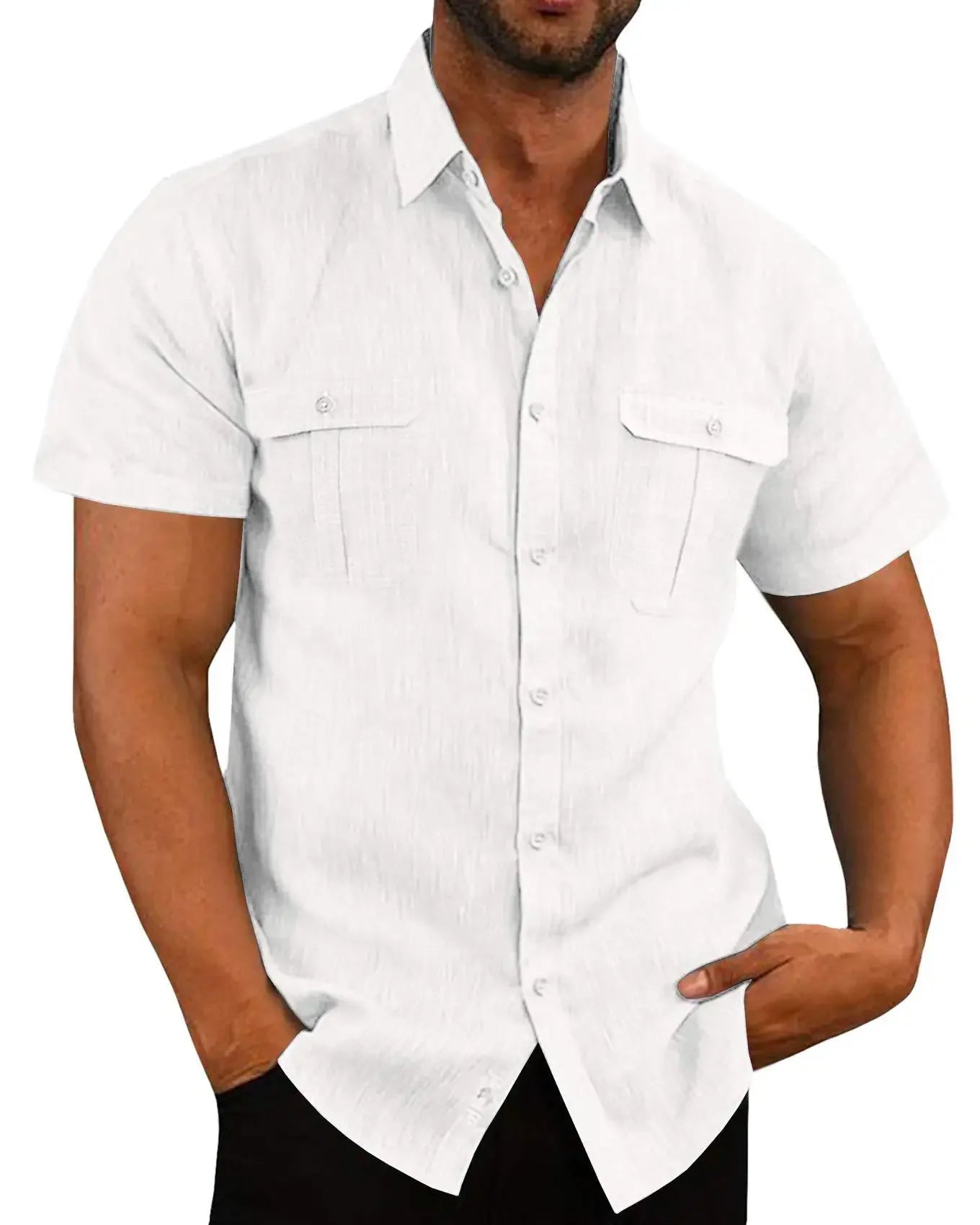 Men's Cotton Linen Beach Shirt | Short Sleeve Casual Summer Top | Plus Sizes M–4XL