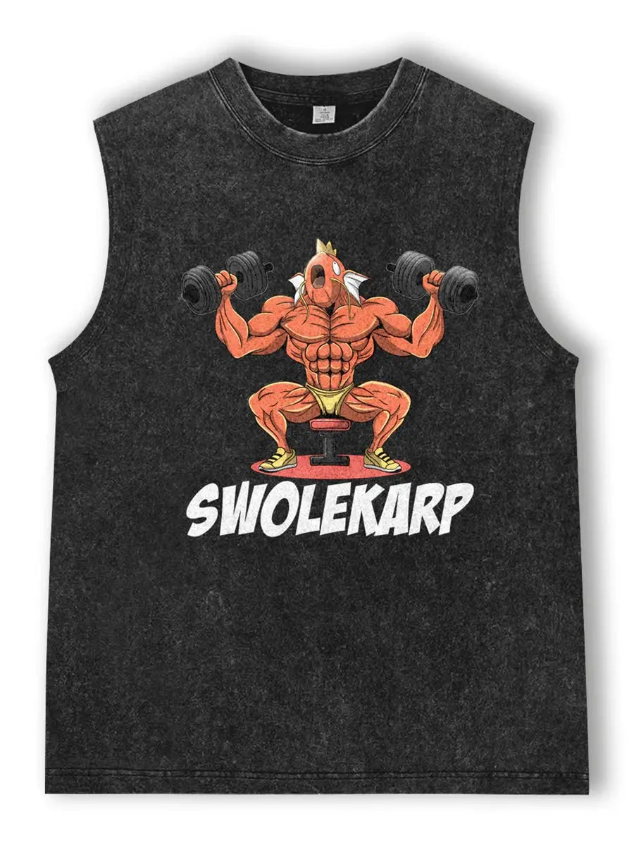 Men's Pokémon Oversized Vintage Washed Tank Top – Y2K Sleeveless Gym Shirt
