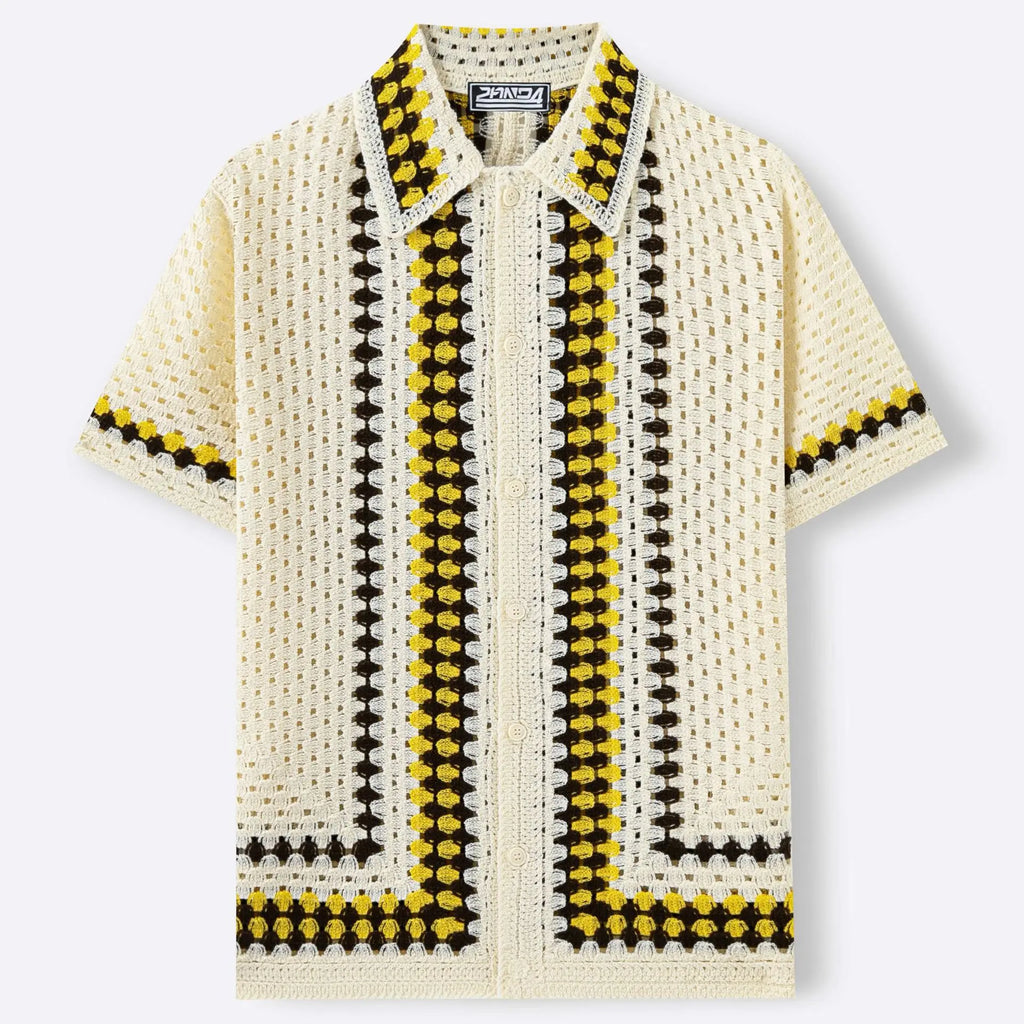 Men's Crochet Hollow Knit Polo Shirt – Summer Casual Vacation Top