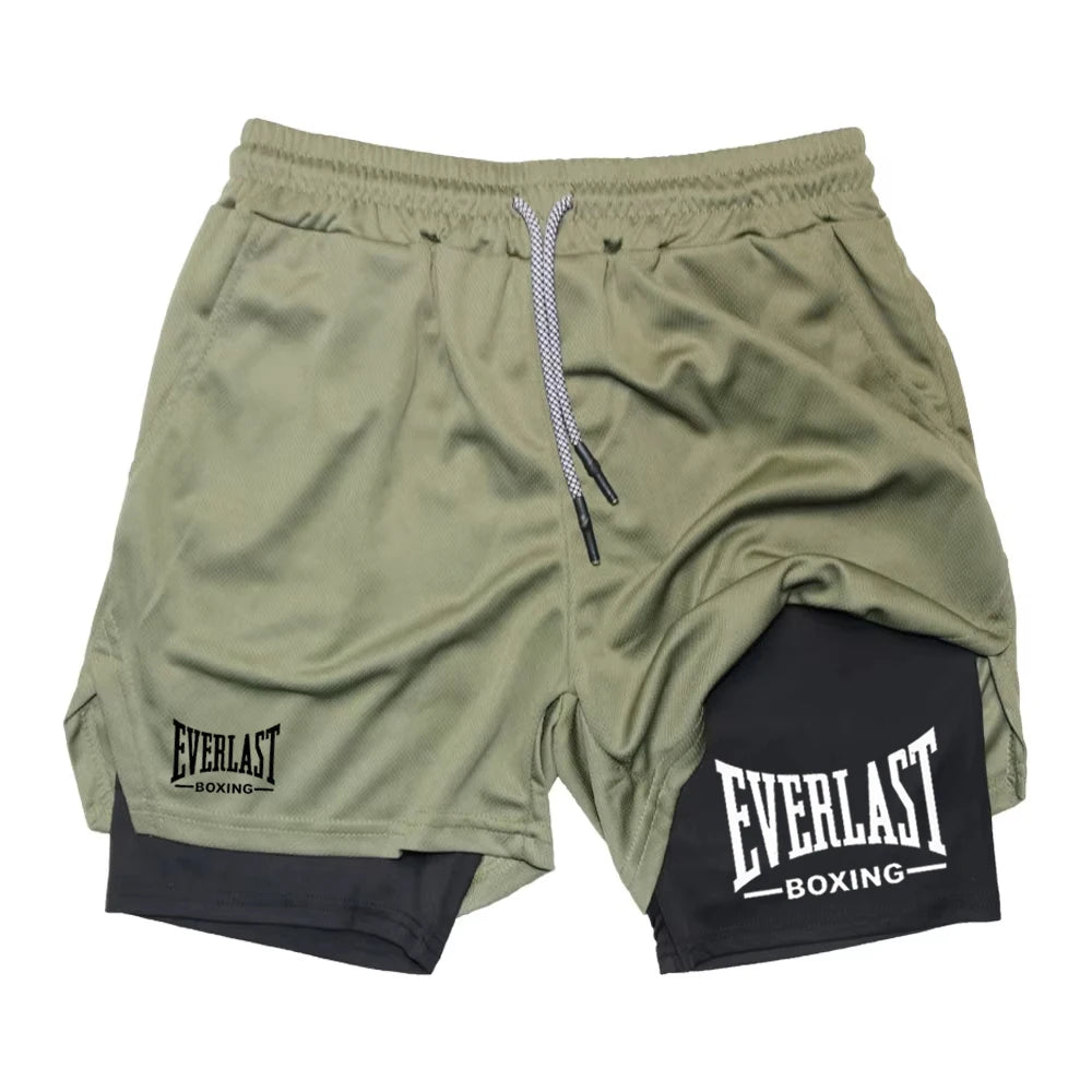Men's Printed Compression Gym Shorts – Double-Layer Quick-Dry Training Shorts