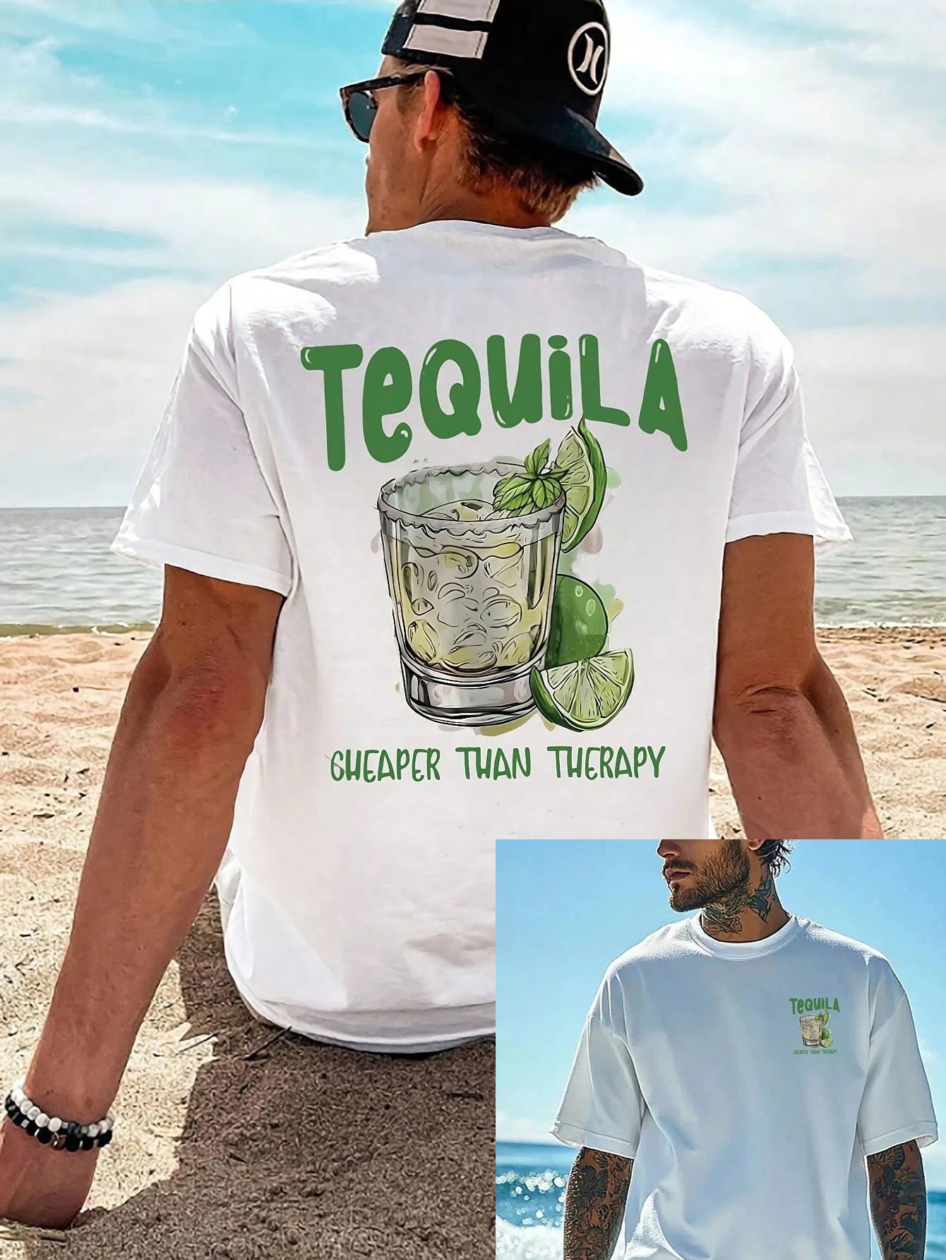 Men's 100% Cotton Beach Print T-Shirt | Casual Loose Fit Summer Tee