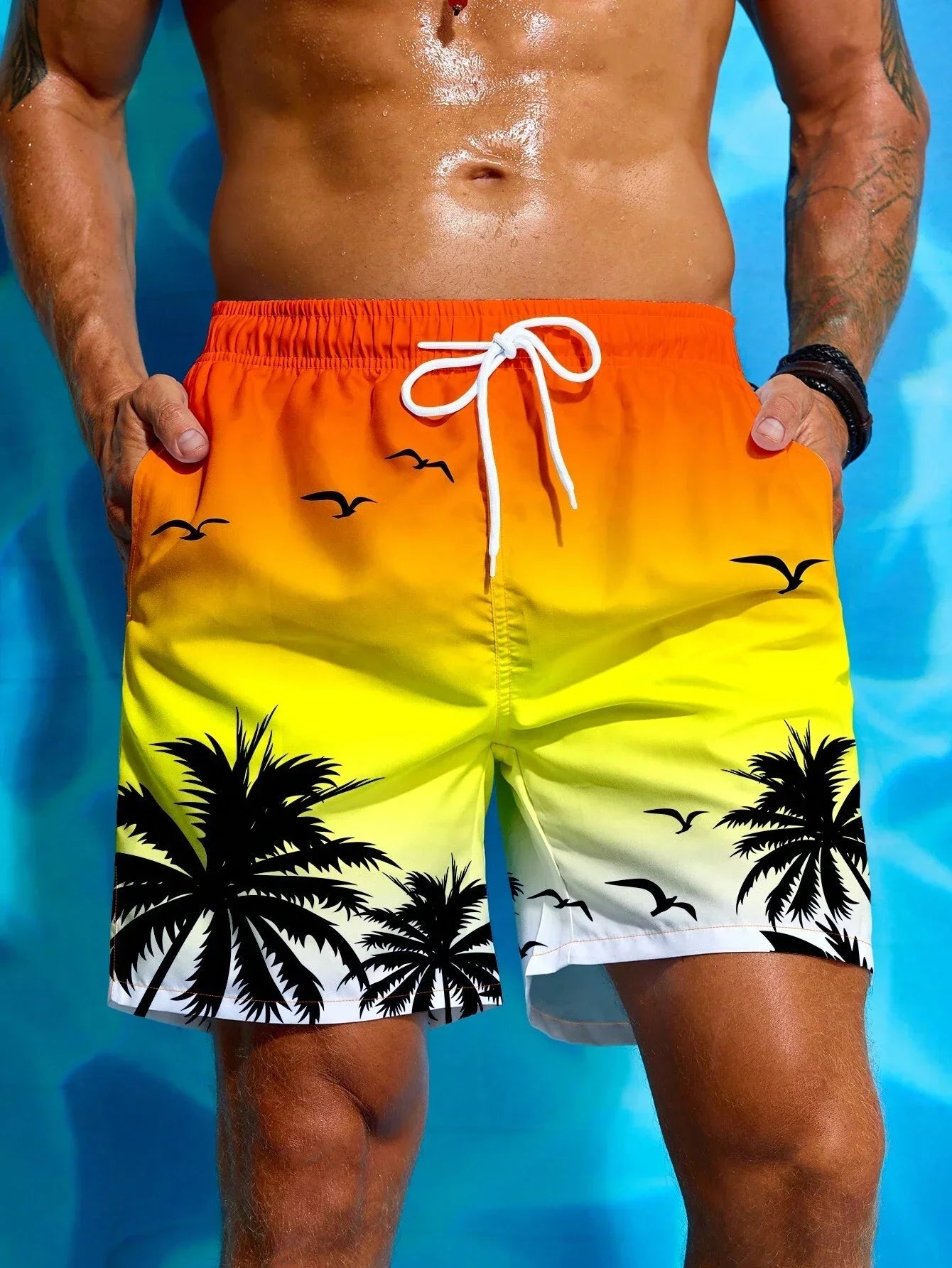 Men's Striped Board Shorts – Lightweight Swim Trunks for Beach