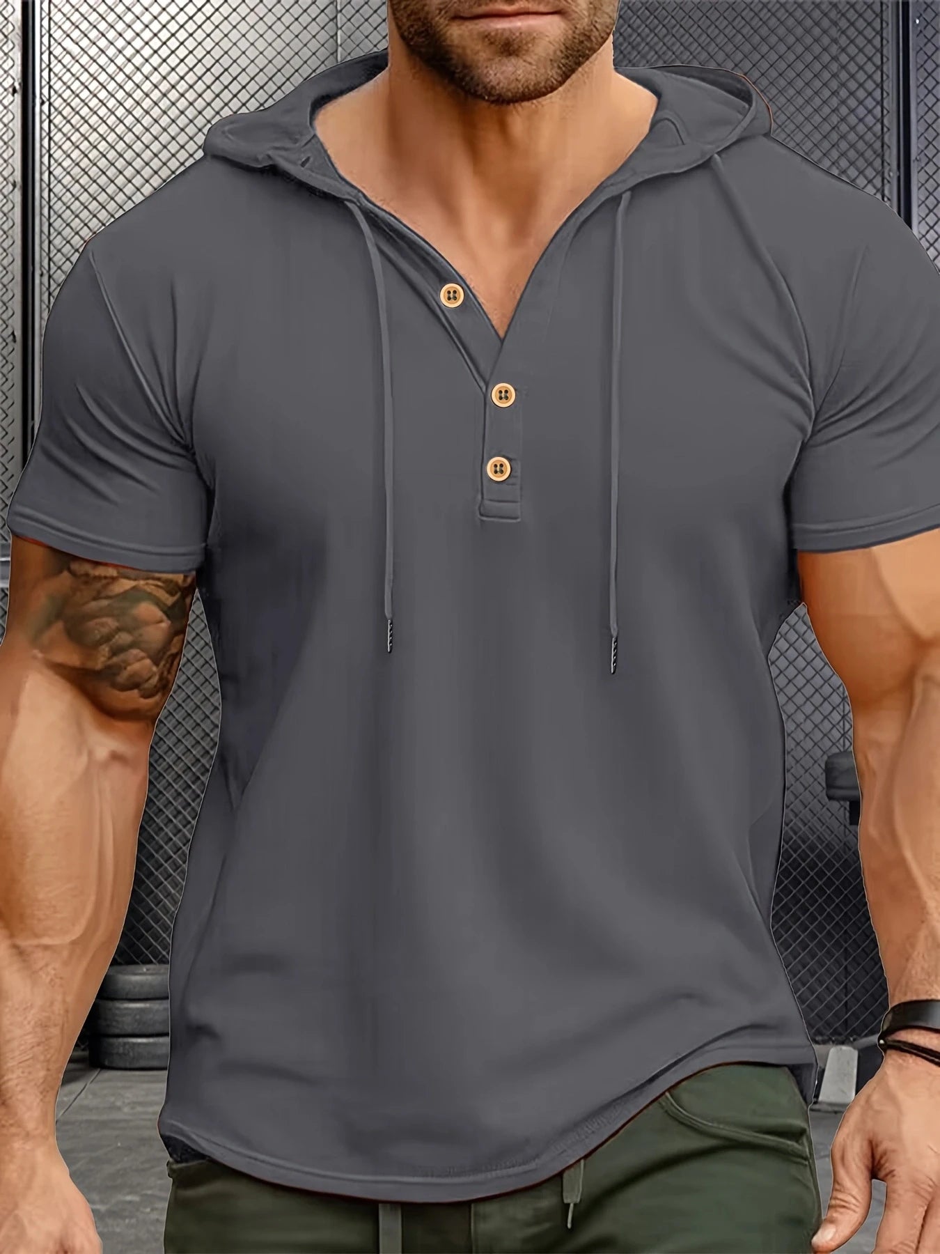 Men's Hooded Short-Sleeve Sports T-Shirt – Slim Fit Lightweight Gym Top
