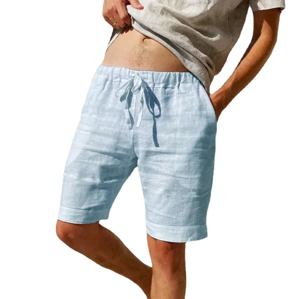 Men's Cotton Linen Beach Shorts | Casual Elastic Waist Summer Shorts