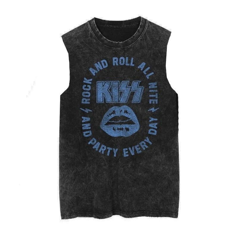 Vintage KISS Band Graphic Tank Top | Washed Retro Sleeveless Vest