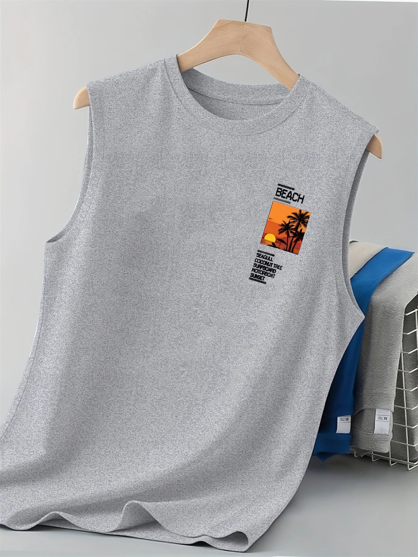 Men's Coconut Tree Slogan Tank Top | Breathable Loose Fit Sleeveless Beach Tee