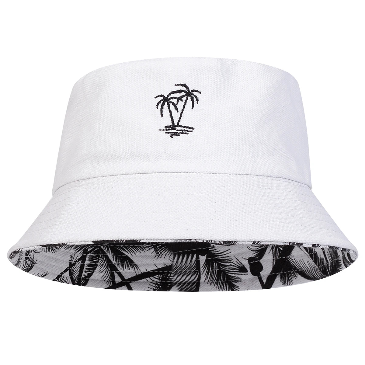 Coconut Tree Embroidery Bucket Hat | Reversible Unisex Fisherman Cap | Outdoor Sun Hat