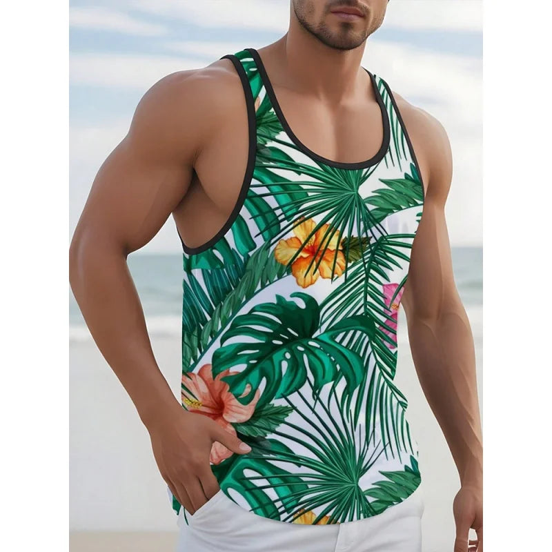 Men's Coconut Tree Print Tank Top | Colorful Gradient 3D Tee | Summer Casual Streetwear Vest
