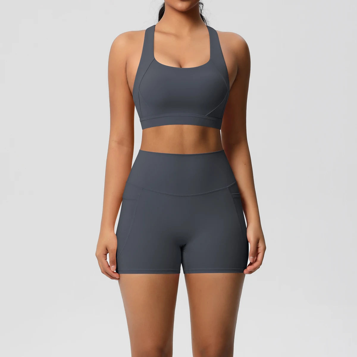 Women's 2-Piece Yoga Set with Pockets | Crossover Bra + High-Stretch Leggings