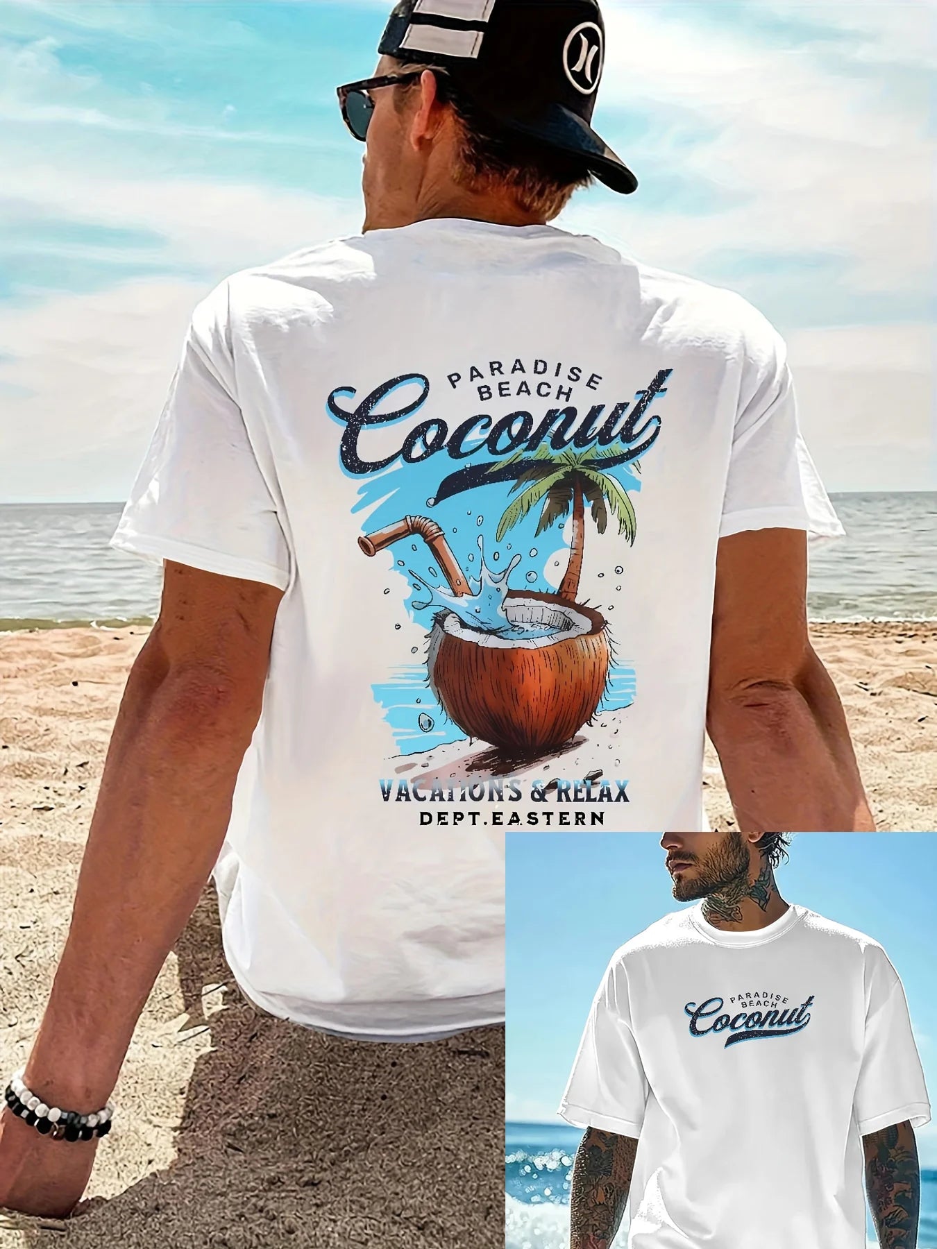Men's 100% Cotton Beach Vacation T-Shirt – Casual Letter Print Loose Fit