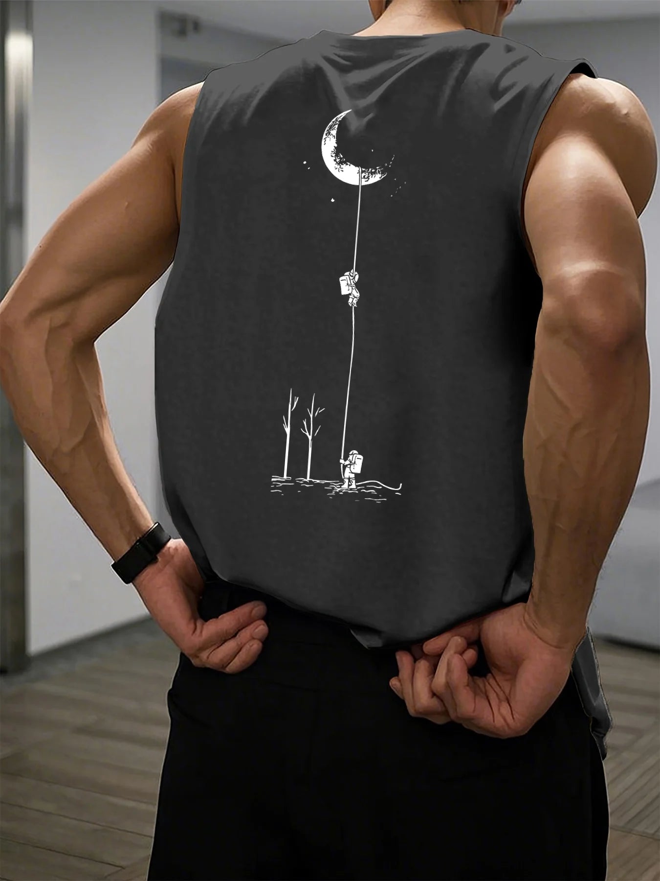 Men's Astronaut Moon Print Tank Top | Casual Sleeveless Vest