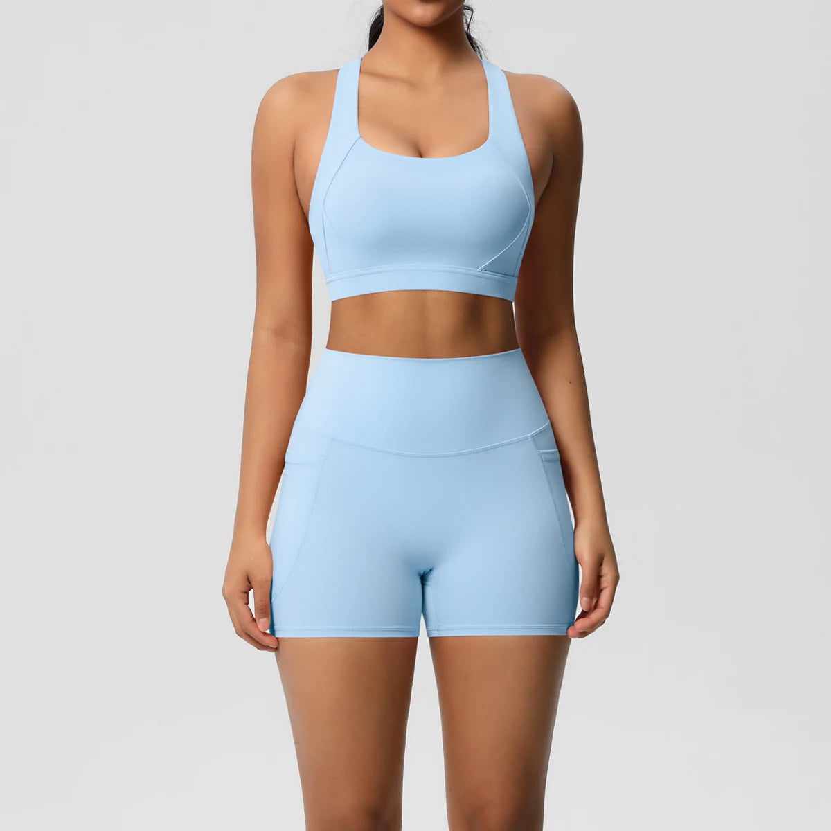 Women's 2-Piece Yoga Set with Pockets | Crossover Bra + High-Stretch Leggings