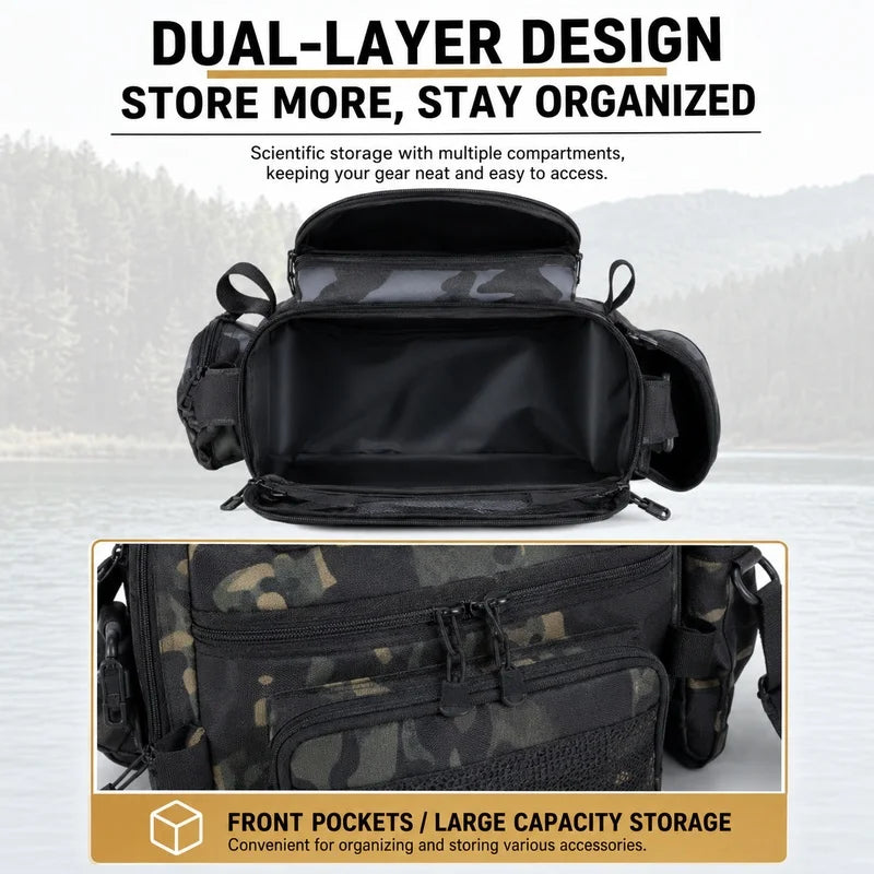 Waterproof Fishing Tackle Shoulder Bag – Large Capacity Crossbody with Rod Holder