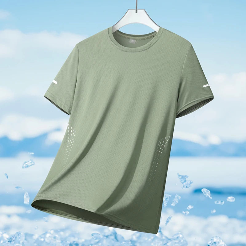 Men's Ice Silk Running T-Shirt – Quick-Dry Breathable Sports Tee (M–5XL)
