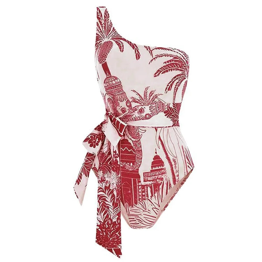 Women's One-Shoulder Swimsuit & Cover-Up Set – Sexy Floral Print Beachwear, Push-Up Bikini & Bodysuit (S-XL)