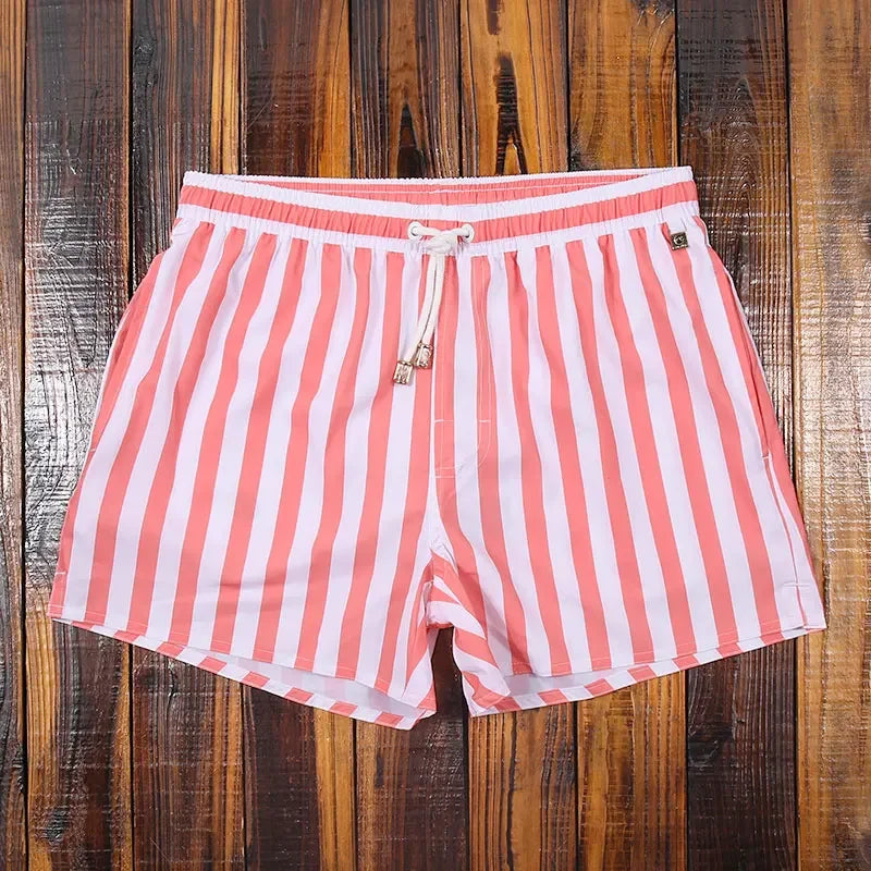 Men's Striped Beach Shorts – Premium Nylon Swim Trunks with Lining
