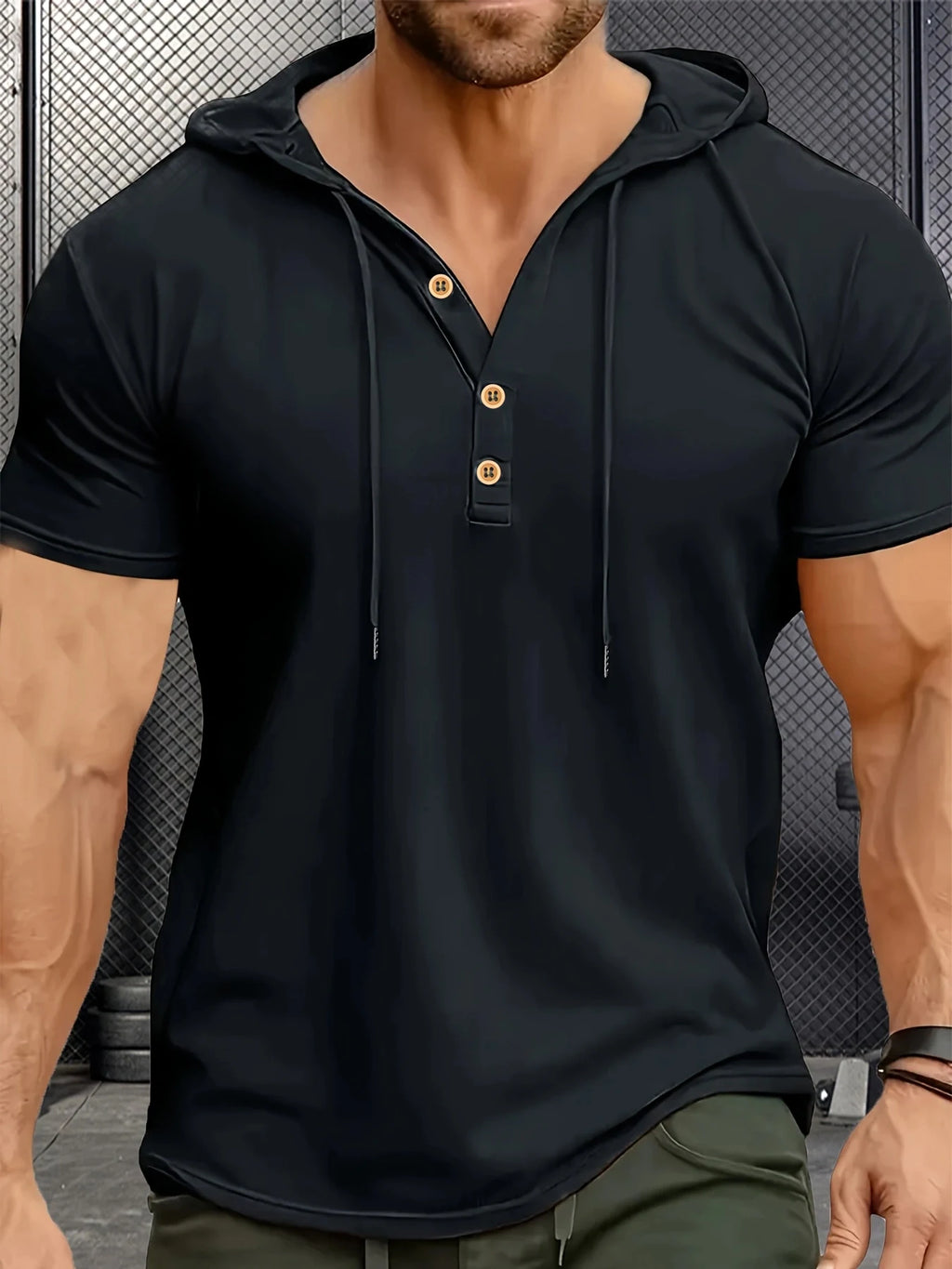 Men's Hooded Short-Sleeve Sports T-Shirt – Slim Fit Lightweight Gym Top