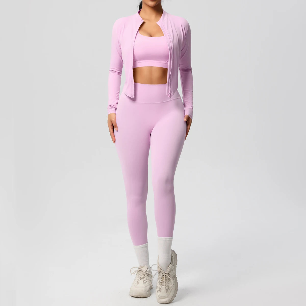 Women's 3-Piece Yoga Set – Sports Bra, Zip Jacket & High-Waist Leggings