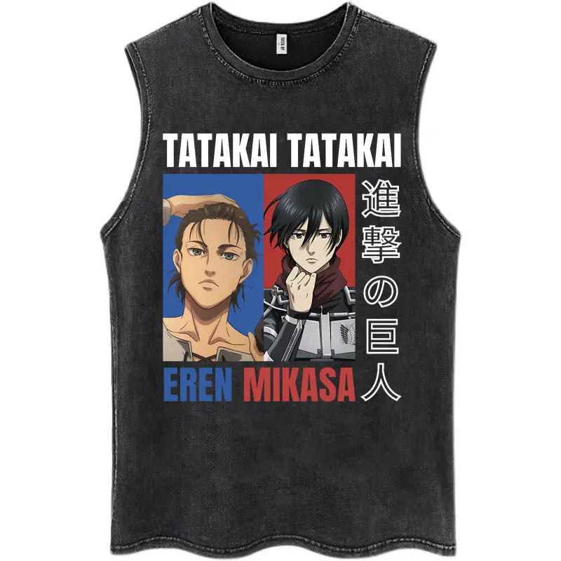 Attack on Titan Anime Tank Top – Mikasa & Eren Jaeger Sleeveless Tee (S–XXL)