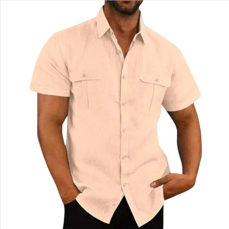 Men's Cotton Linen Beach Shirt | Short Sleeve Casual Summer Top | Plus Sizes M–4XL