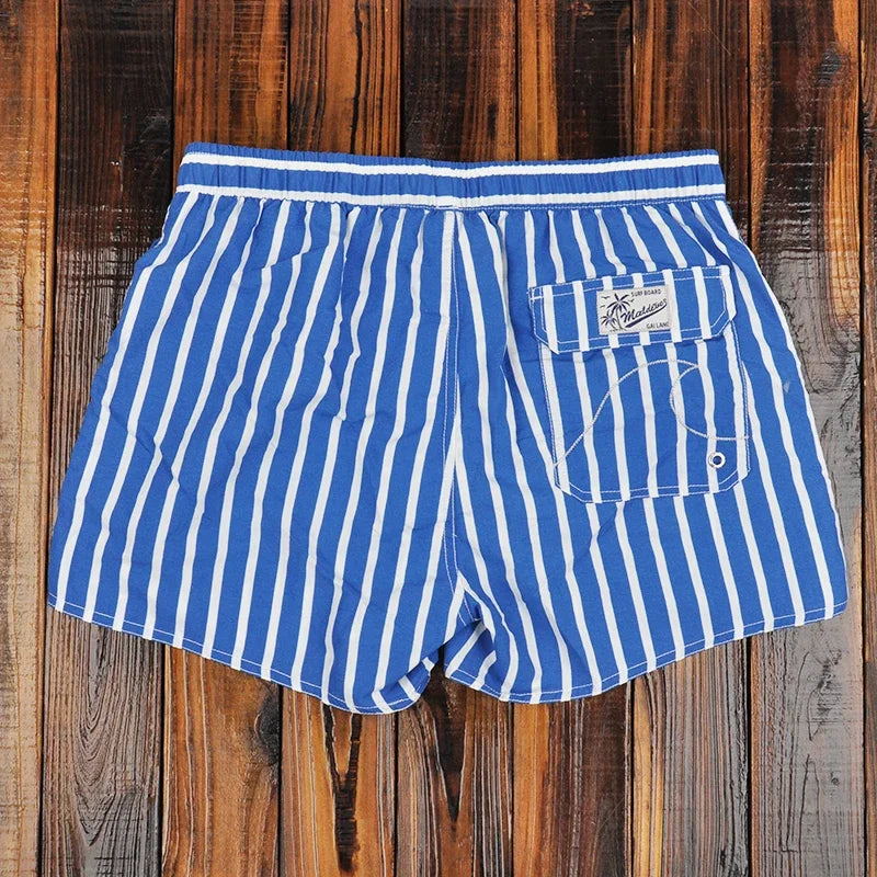 Men's Striped Beach Shorts – Premium Nylon Swim Trunks with Lining