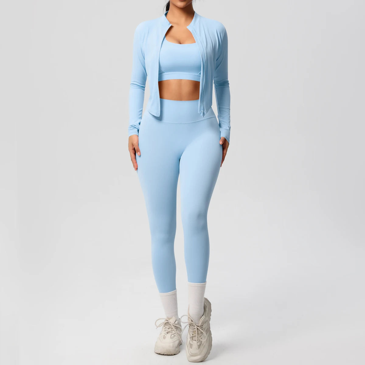 Women's 3-Piece Yoga Set – Sports Bra, Zip Jacket & High-Waist Leggings