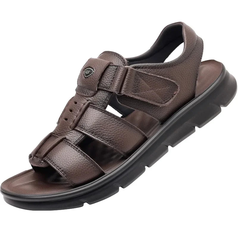 Men's Genuine Leather Sandals – Non-Slip Casual Beach & Outdoor Shoes