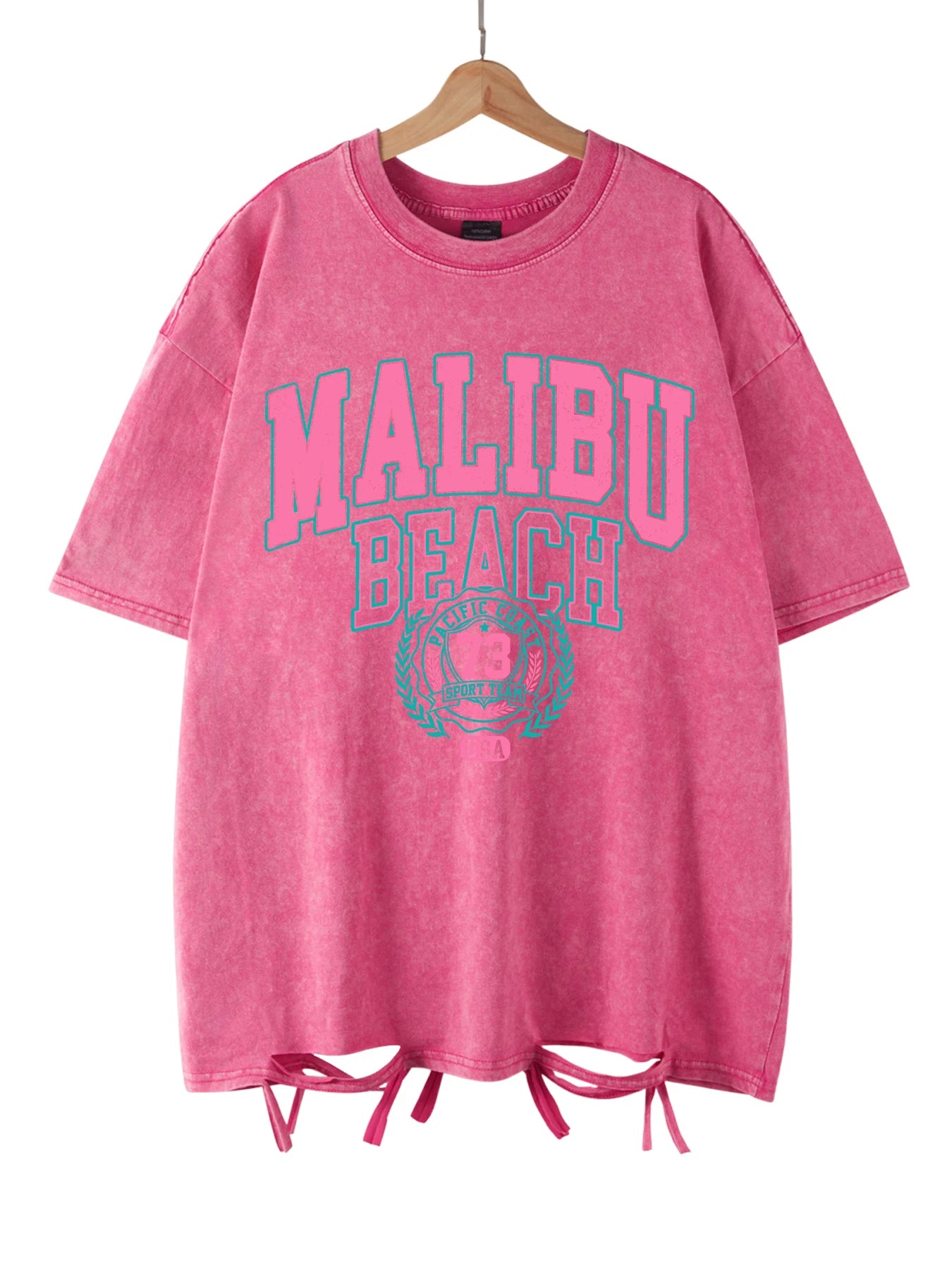 Women's Malibu Beach Washed Oversized T-Shirt – Letter Print 100% Cotton Crewneck Casual Tee (XS-XXL, 17 Colors)