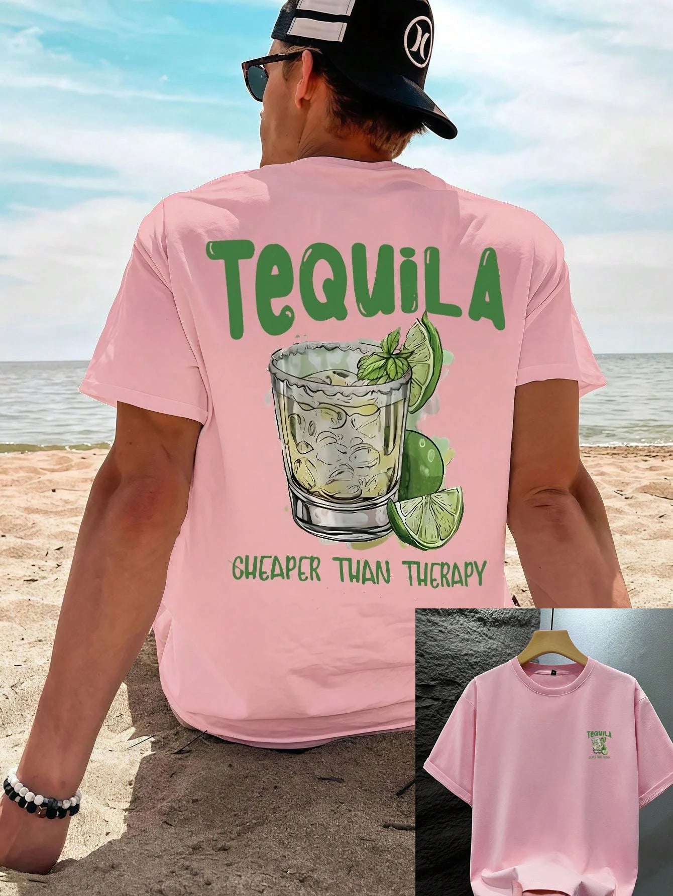 Men's 100% Cotton Beach Print T-Shirt | Casual Loose Fit Summer Tee