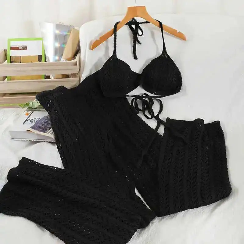 Women's Knit Two-Piece Set – Sleeveless Crop Top & High Waist Wide Leg Pants