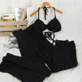 Women's Knit Two-Piece Set – Sleeveless Crop Top & High Waist Wide Leg Pants