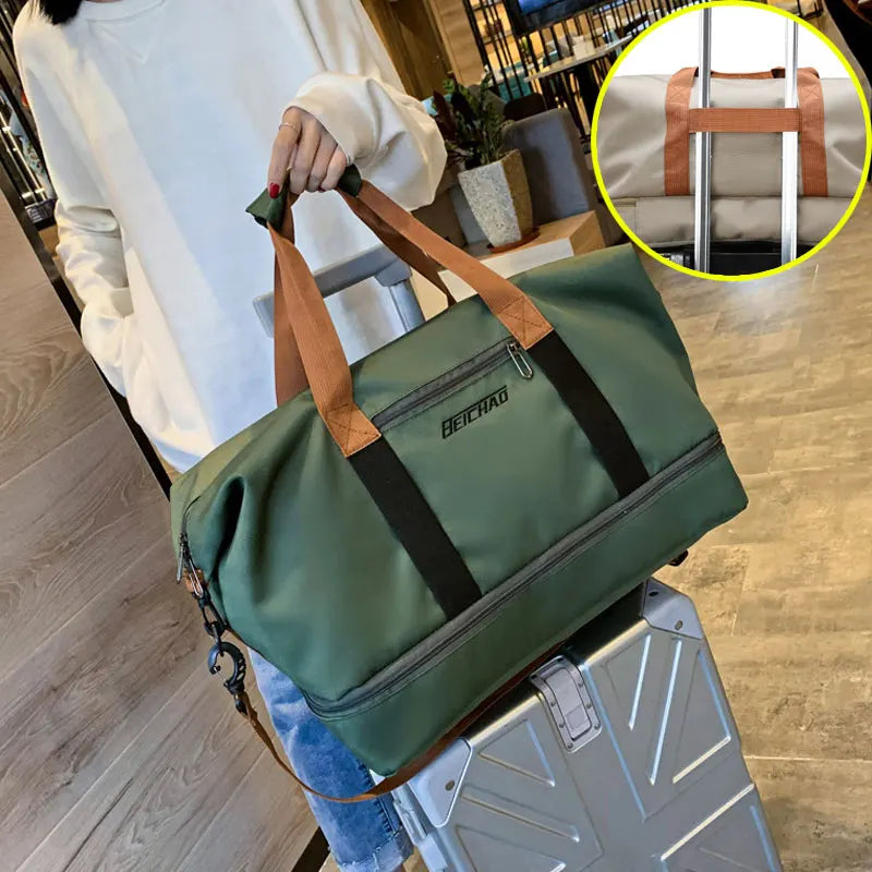 Women's Gym & Travel Duffle Bag – Waterproof Nylon Sports Bag with Shoe Pocket & Wet/Dry Separation