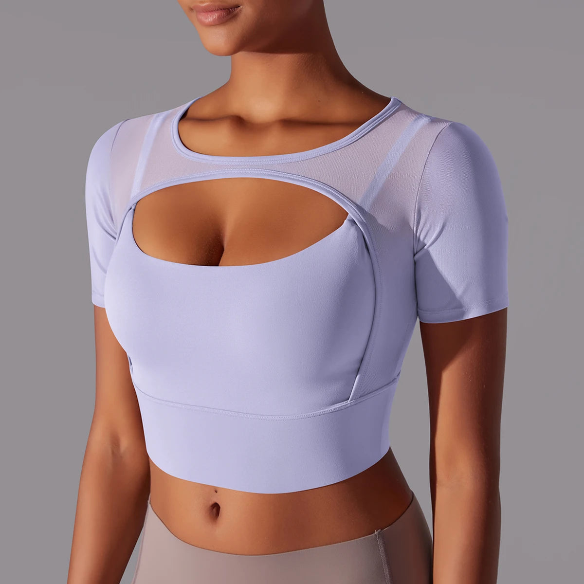 Women's Quick-Dry Mesh Yoga Top – Sexy Short Sleeve Gym Shirt for Running & Fitness