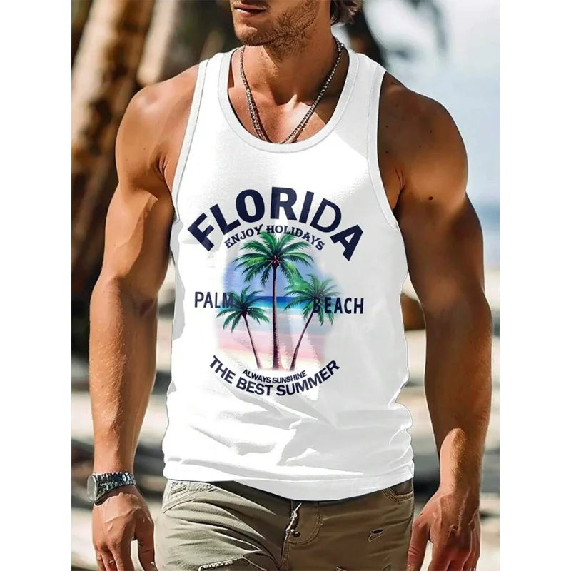 Men's Coconut Tree Print Tank Top | Colorful Gradient 3D Tee | Summer Casual Streetwear Vest