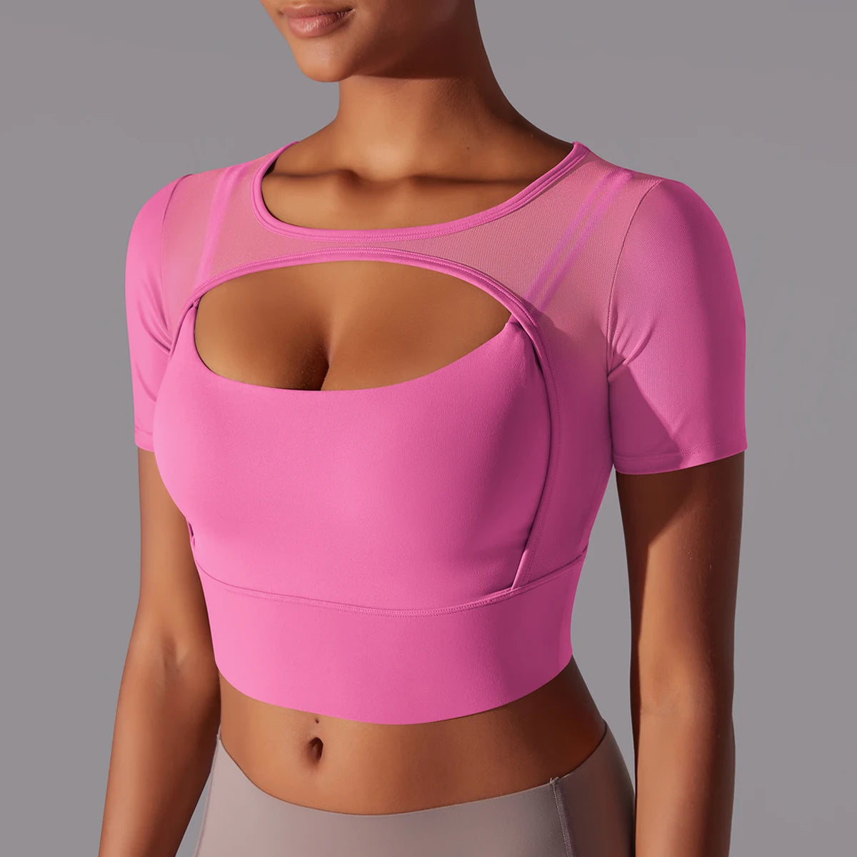 Women's Quick-Dry Mesh Yoga Top – Sexy Short Sleeve Gym Shirt for Running & Fitness