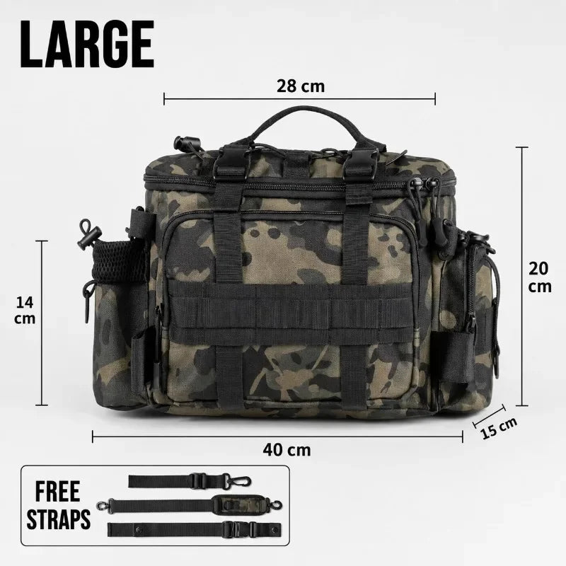Waterproof Fishing Tackle Shoulder Bag – Large Capacity Crossbody with Rod Holder