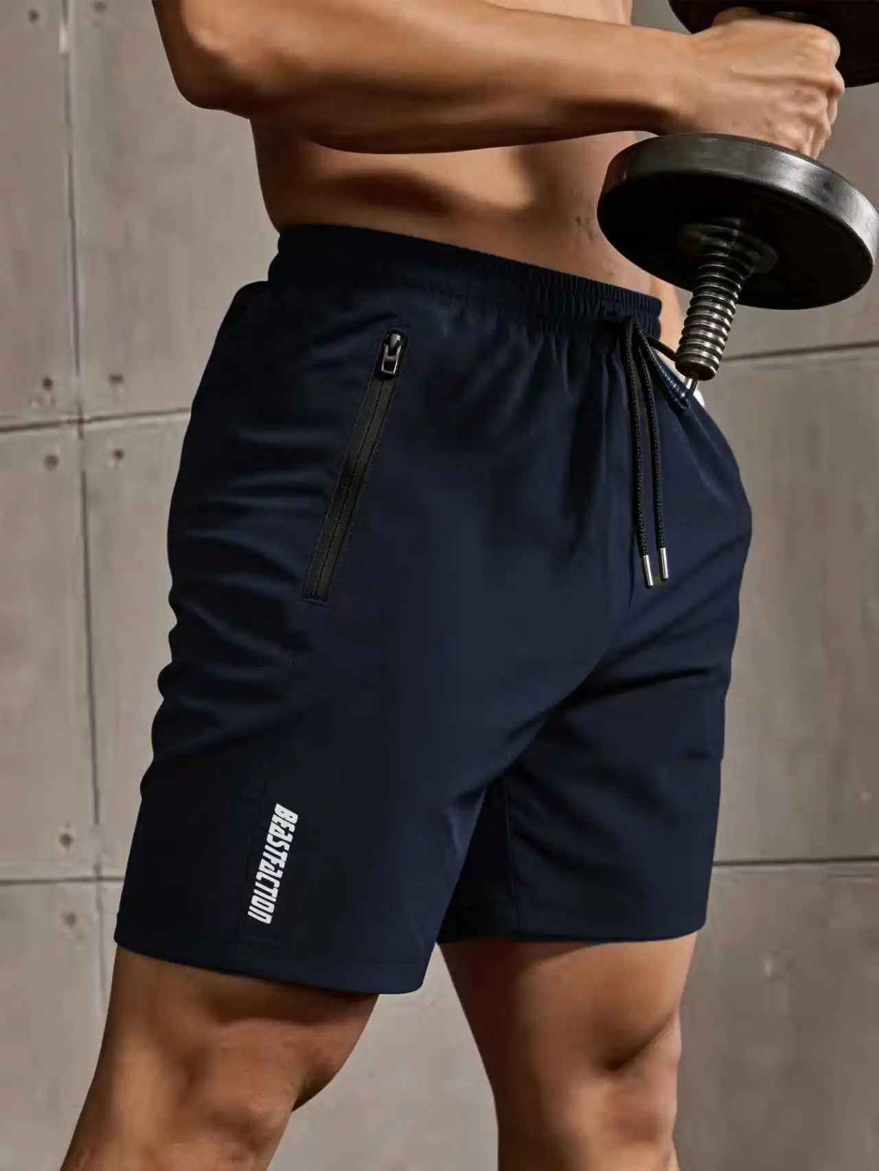 Men's Quick-Dry Athletic Shorts – Zipper Pockets, Drawstring & Breathable Fabric