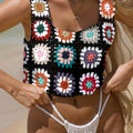 Women's Floral Crochet Top – Square Neck Sleeveless Beach Shirt